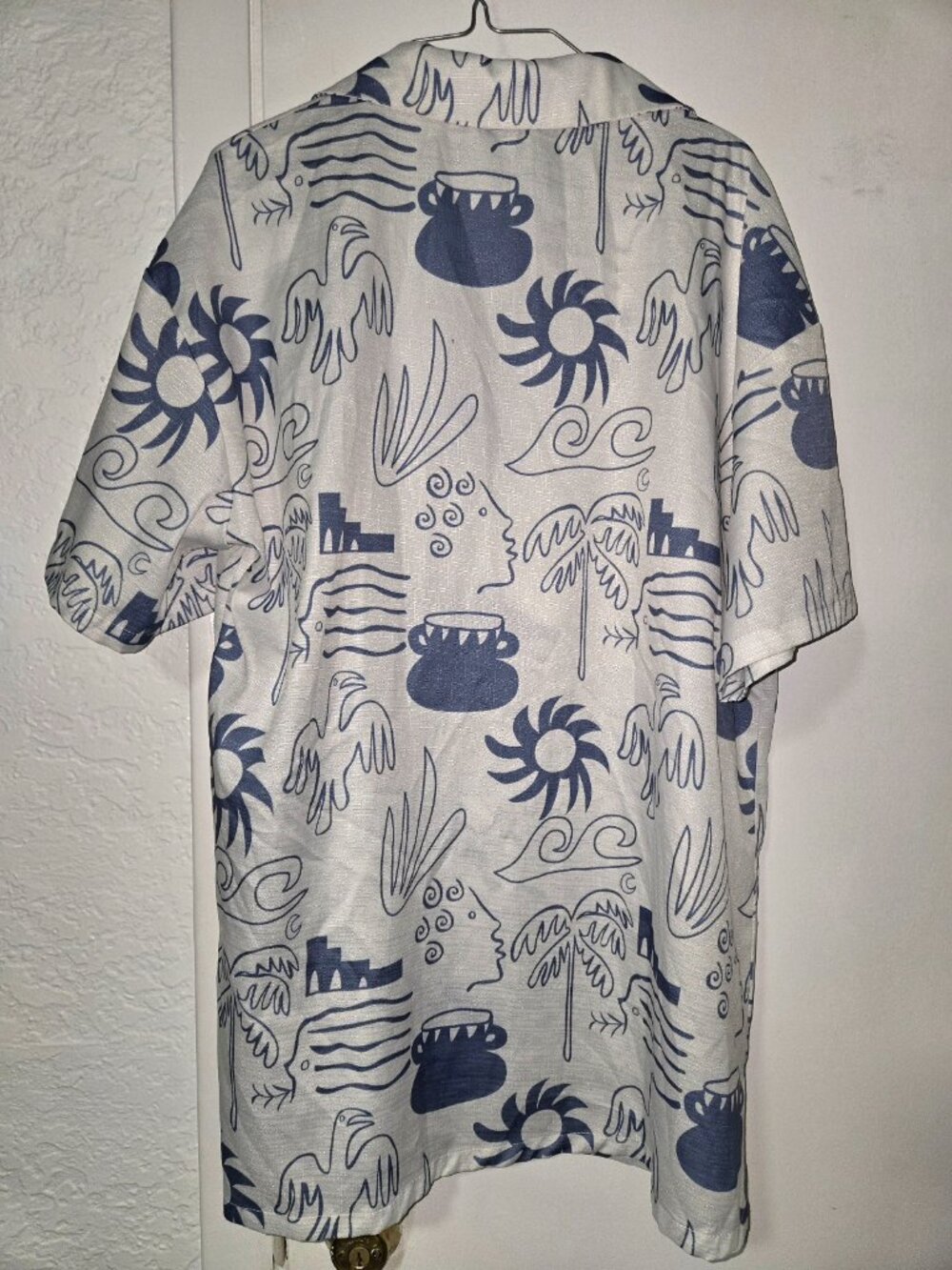 Blue White Mediterranean Print Matching Shirt Shorts Set Size Small Resort Coast - Picture 4 of 7